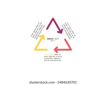 Circular scheme with 3 option or elements. Concept of cyclic business process with 3 stages. Minimal infographic design template. Modern flat vector illustration for data visualization.