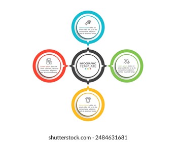 Circular scheme with 4 option or elements. Concept of cyclic business process with 4 stages. Minimal infographic design template. Modern flat vector illustration for data visualization.