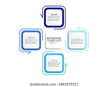 Circular scheme with 4 options or  elements. Concept of cyclic business process with 4 stages. Minimal infographic design template. Modern flat vector illustration for data visualization.