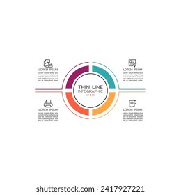 Esquema circular con 4 elementos blancos de papel redondo. Concepto de proceso de negocios cíclico con iconos y 4 etapas. Plantilla mínima de diseño infográfico.