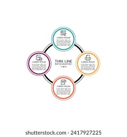 Esquema circular con 4 elementos blancos de papel redondo. Concepto de proceso de negocios cíclico con iconos y 4 etapas. Plantilla mínima de diseño infográfico.