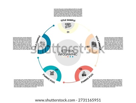 Circular scheme with five round paper white elements. Concept of cyclic business process with 5 stages. Minimal infographic design template. Vector editable 