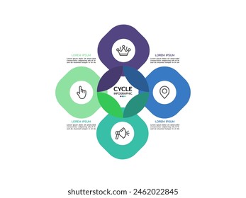 Circular scheme with four options or elements with marketing icons. Concept of cyclic business process with 4 stages.