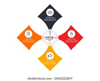 Circular scheme with four options or elements with marketing icons. Concept of cyclic business process with 4 stages.