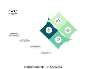 Circular scheme with four options or elements with marketing icons. Concept of cyclic business process with 4 stages.