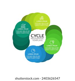 Circular scheme with four round paper white elements. Concept of cyclic business process with 4 stages and icons.