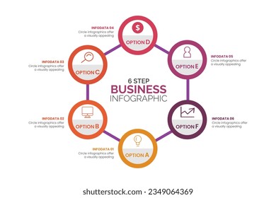 Esquema circular con seis elementos blancos de papel redondo. Concepto de proceso de negocios cíclico con 6 etapas. Plantilla mínima de diseño infográfico. Ilustración vectorial plana moderna para la visualización de datos