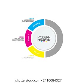 Circular scheme with three round paper white elements. Concept of cyclic business process with 3 stages. Modern infographic design template. Modern flat vector illustration for data visualization.