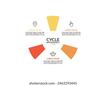 Circular scheme with three round paper white elements. Concept of cyclic business process with 3 stages. Minimal infographic design template. Modern flat vector illustration for data visualization.