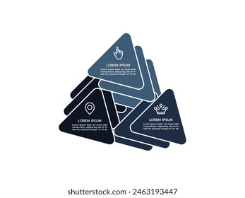 Circular scheme with three round paper white elements. Concept of cyclic business process with 3 stages. Minimal infographic design template. Modern flat vector illustration for data visualization.