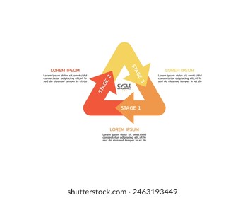 Kreisförmiges Schema mit drei runden weißen Elementen aus Papier. Konzept des zyklischen Geschäftsprozesses mit 3 Stufen. Minimale infografische Design-Vorlage. Moderne flache Vektorillustration zur Datenvisualisierung.