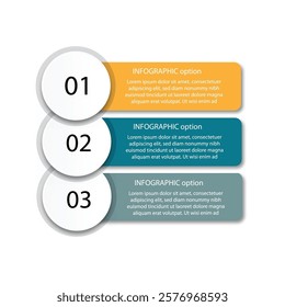 Circular scheme with three round paper elements. Concept of vertical business process with 3 stages. Minimal infographic design template. Modern flat