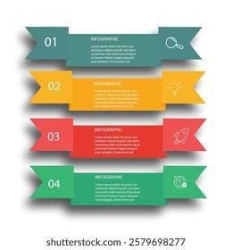 Circular scheme with three round paper elements. Concept of vertical business process with 4 stages. Minimal infographic design template. Modern flat