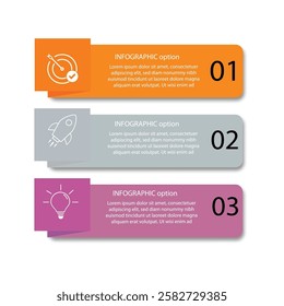 Circular scheme with three round paper elements. Concept of vertical business process with 3 stages. Minimal infographic design template.