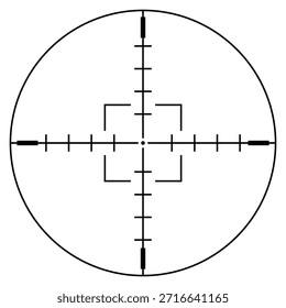 Objetivo de alcance circular con líneas de escala detalladas, puntería de precisión y símbolo de control para paneles, sistemas de navegación y visuales de análisis