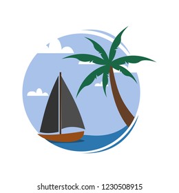 Circular Sea Small Boat View Travel Island Illustration