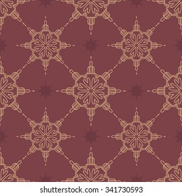 Circular seamless background. Ethnic background. Mandala. Stylized lace ornament. Indian ornament. Delicate dark background for greeting cards, labels. Seamless pattern. Simple geometric background.