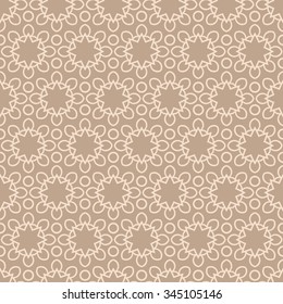 Circular seamless background. Ethnic background. Mandala. Stylized lace ornament. Retro ornament. Delicate light background for greeting cards, labels. Seamless pattern. Simple geometric background.