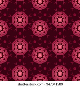 Circular seamless background. Ethnic background. Mandala. Stylized lace ornament. Indian ornament. Delicate dark background for greeting cards, labels. Seamless pattern. Simple geometric background.