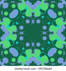 Circular seamless  pattern of abstract  decorative motif, spots,  stars, waves, copy space. Handmade.