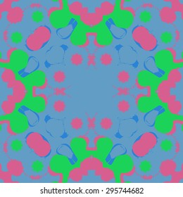 Circular seamless  pattern of abstract  decorative motif, spots,  stars, waves, copy space. Handmade.
