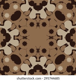 Circular seamless  pattern of abstract  decorative motif, spots,  stars, waves, copy space. Handmade.