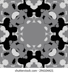 Circular seamless  pattern of abstract  decorative motif, spots,  waves, stars, copy space. Handmade.