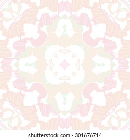 Circular seamless  pattern of abstract floral motif,stripes, spots, star, hole. Hand drawn.