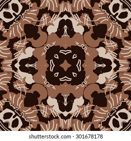 Circular seamless  pattern of abstract floral motif,stripes, spots, star, hole. Hand drawn.