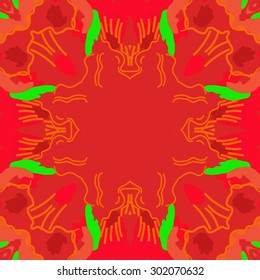 Circular seamless  pattern of abstract floral motif,stripes, hole, spots, copy space. Hand drawn.
