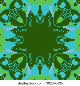 Circular seamless  pattern of abstract floral motif,stripes, hole, spots, copy space. Hand drawn.
