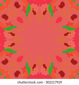 Circular seamless  pattern of abstract floral motif,stripes, hole, spots, copy space. Hand drawn.
