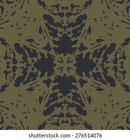 Circular seamless pattern of abstract motif, hole, spots. Handmade.
