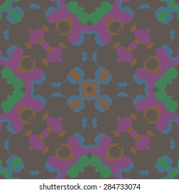 Circular  seamless pattern of  abstract motif, ellipses, spots, hole. Handmade.