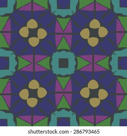 Circular  seamless pattern of abstract motif, wave, spots, crosses. Handmade.