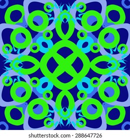 Circular  seamless pattern of abstract motif,  spots, bagels, stars. Handmade.