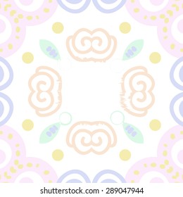 Circular seamless pattern of abstract motif, ellipses,waves, spirals, copy space. Handmade.