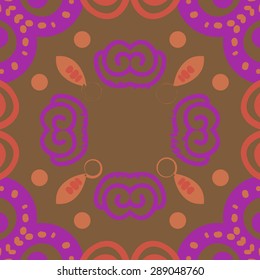 Circular seamless pattern of abstract motif, ellipses,waves, spirals, copy space. Handmade.