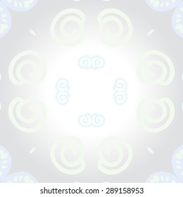 Circular seamless pattern of abstract motif, ellipses spirals. Handmade.