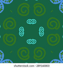 Circular seamless pattern of abstract motif, ellipses spirals. Handmade.