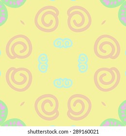Circular seamless pattern of abstract motif, ellipses spirals. Handmade.