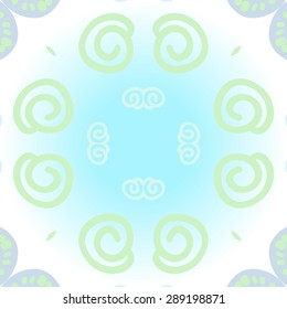 Circular seamless pattern of abstract motif, ellipses spirals. Handmade.