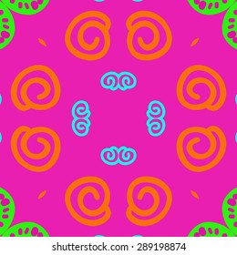 Circular seamless pattern of abstract motif, ellipses spirals. Handmade.