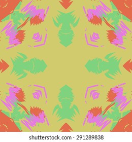 Circular seamless  pattern of  abstract motif, doodles, spots, stripes, copy space. Hand drawn.