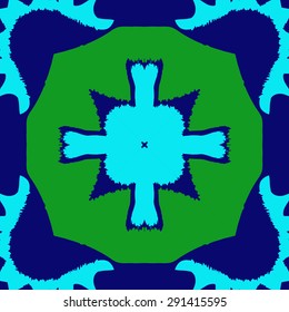 Circular seamless  pattern of abstract motif, cross, waves, zigzags, hole. Handmade.