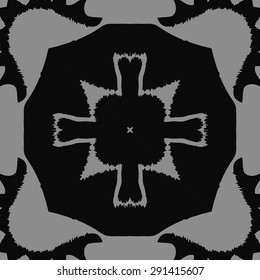 Circular seamless  pattern of abstract motif, cross, waves, zigzags, hole. Handmade.