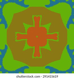 Circular seamless  pattern of abstract motif, cross, waves, zigzags, hole. Handmade.