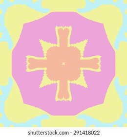 Circular seamless  pattern of abstract motif, cross, waves, zigzags, hole. Handmade.