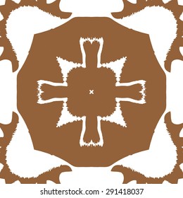 Circular seamless  pattern of abstract motif, cross, waves, zigzags, hole. Handmade.
