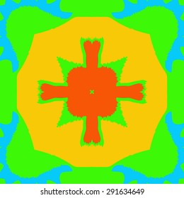 Circular seamless  pattern of abstract motif, cross, waves, zigzags, hole. Handmade.